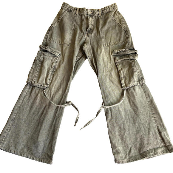 Zara Denim - Zara Womens EUR 40 Gray Cargo Jeans Vintage Y2K Wide Leg Streetwear 90s XL
